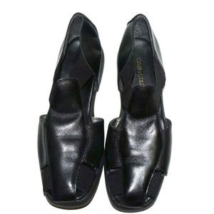 90's T Strap Sandals Black Leather Size 7 Slip Ons